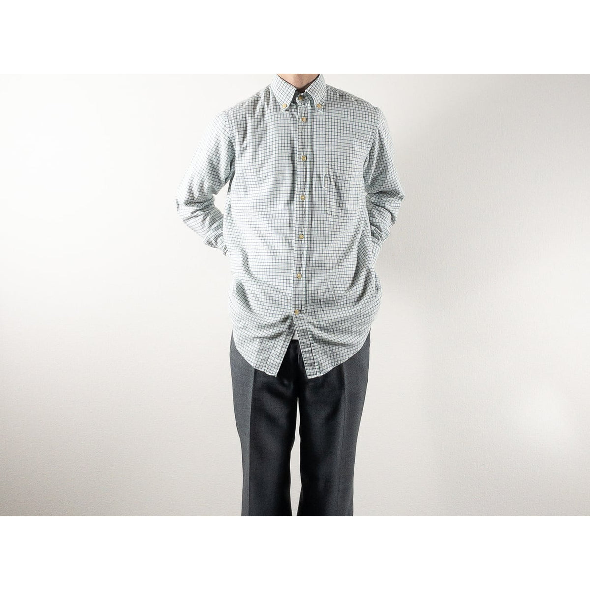 1970-80s "Fasonnable" Green × Blue Check Button Down L/S Shirt