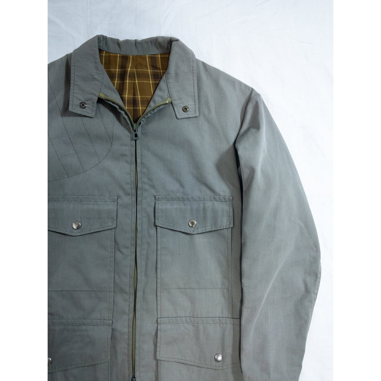 1970s "French Vintage" Khaki Cotton 4Pockets Full Zip Hunting Jacket