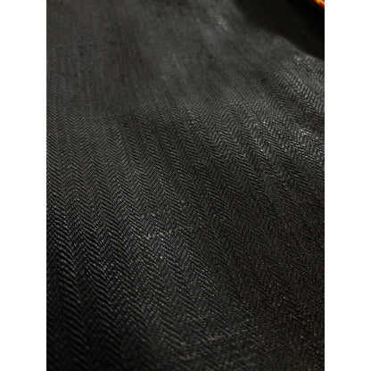 1900s Special "French Antique" Black Herringbone Linen Fireman Jacket, Big Size