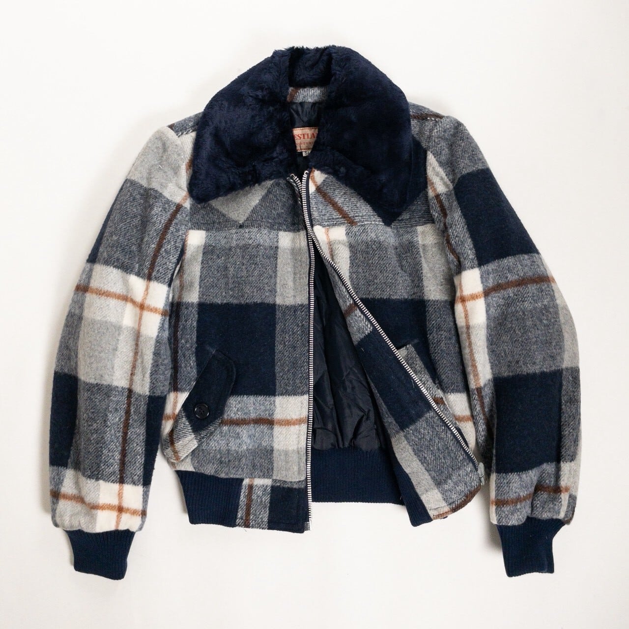 1970s "Italian Vintage" Navy Wool Check Sport Jacket, Dead Stock