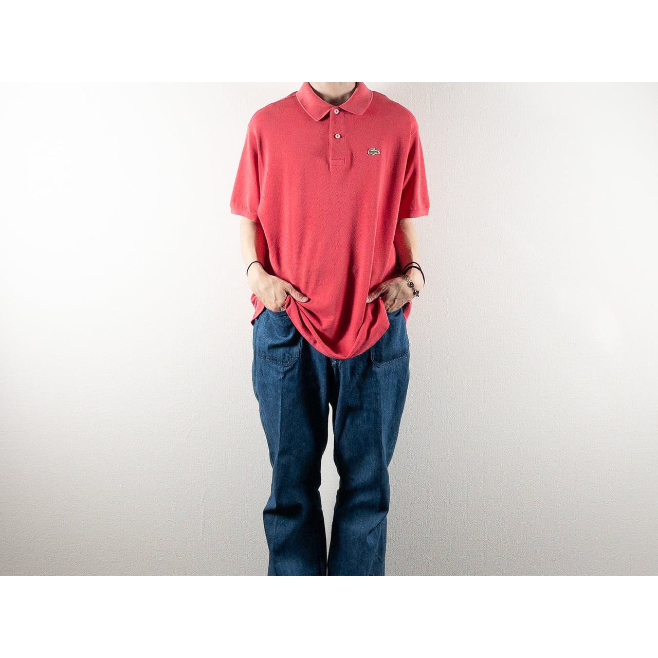 1980s "French LACOSTE" Red Cotton S/S Polo Shirt, Size 7