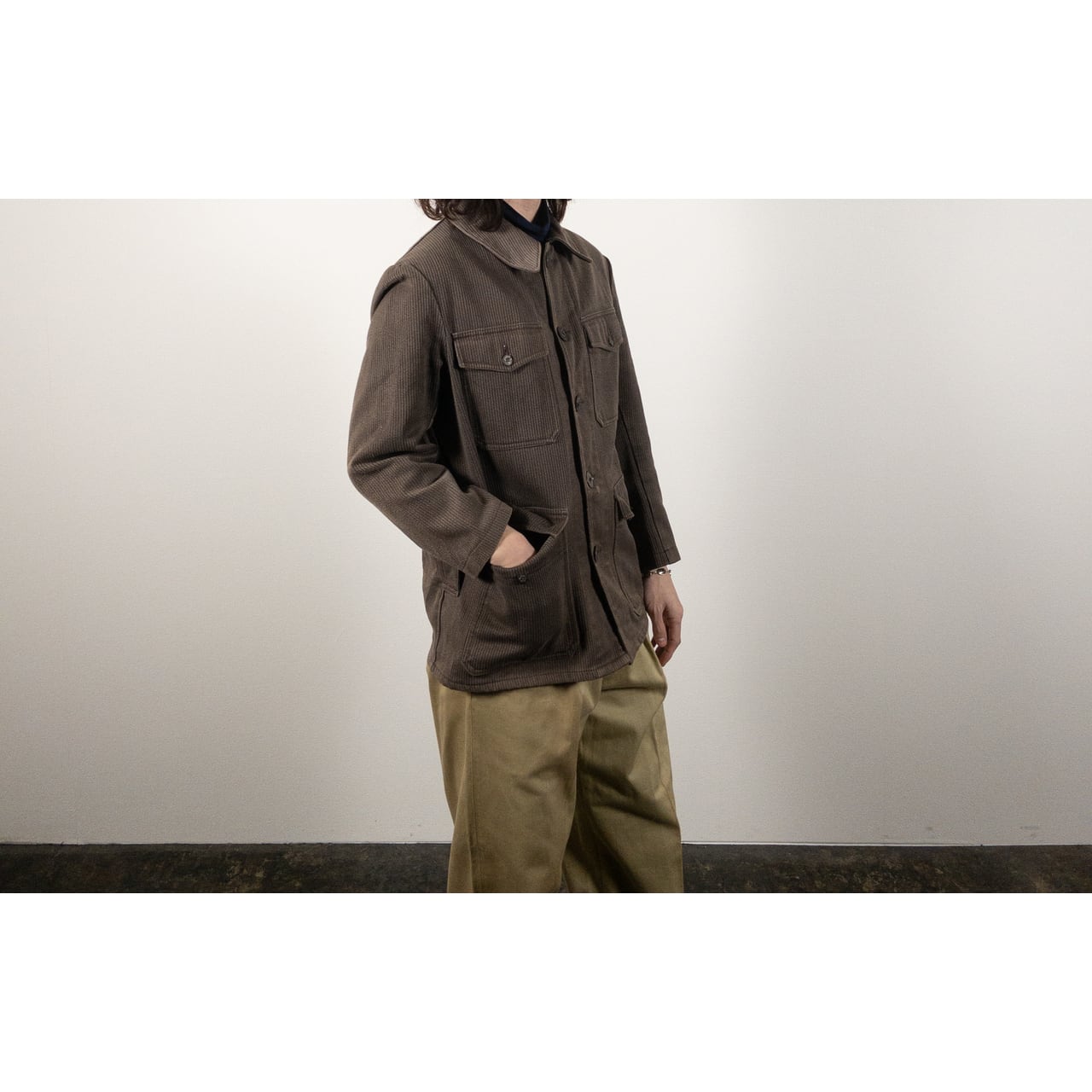 1950s "French Vintage" Brown Cotton Pique Hunting Jacket