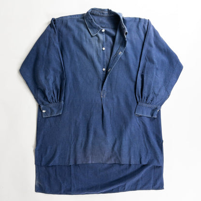 1940s "French Vintage" Faded Blue Cotton Twill Grandpa Work Shirt