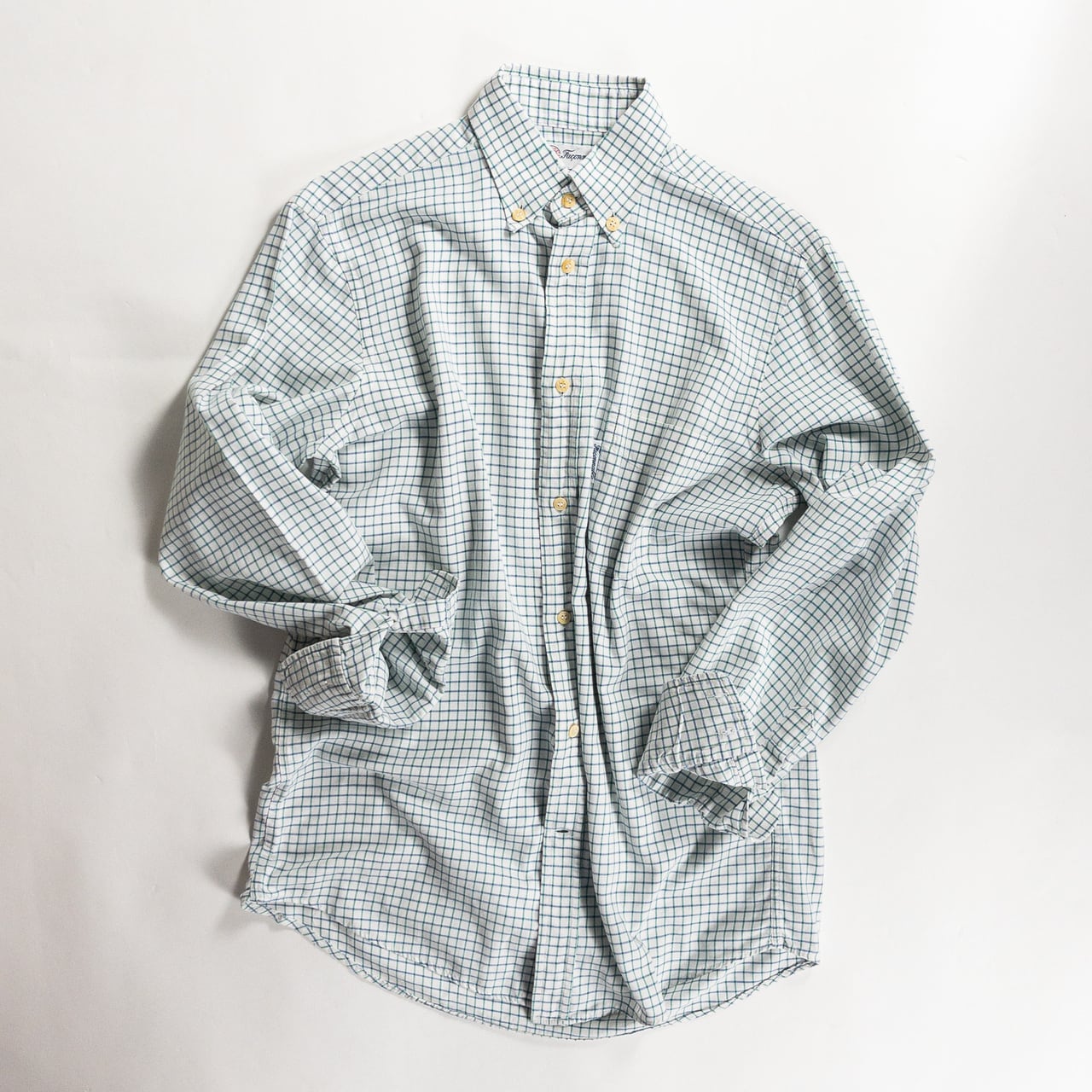 1970-80s "Fasonnable" Green × Blue Check Button Down L/S Shirt