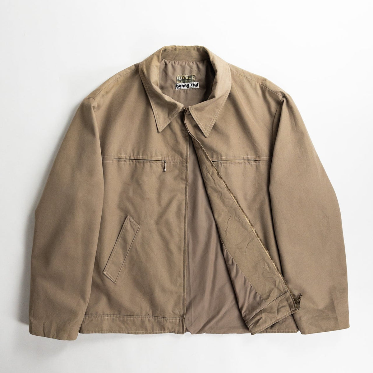 1960s "French Vintage" Beige Cotton Full Zip Work Jacket
