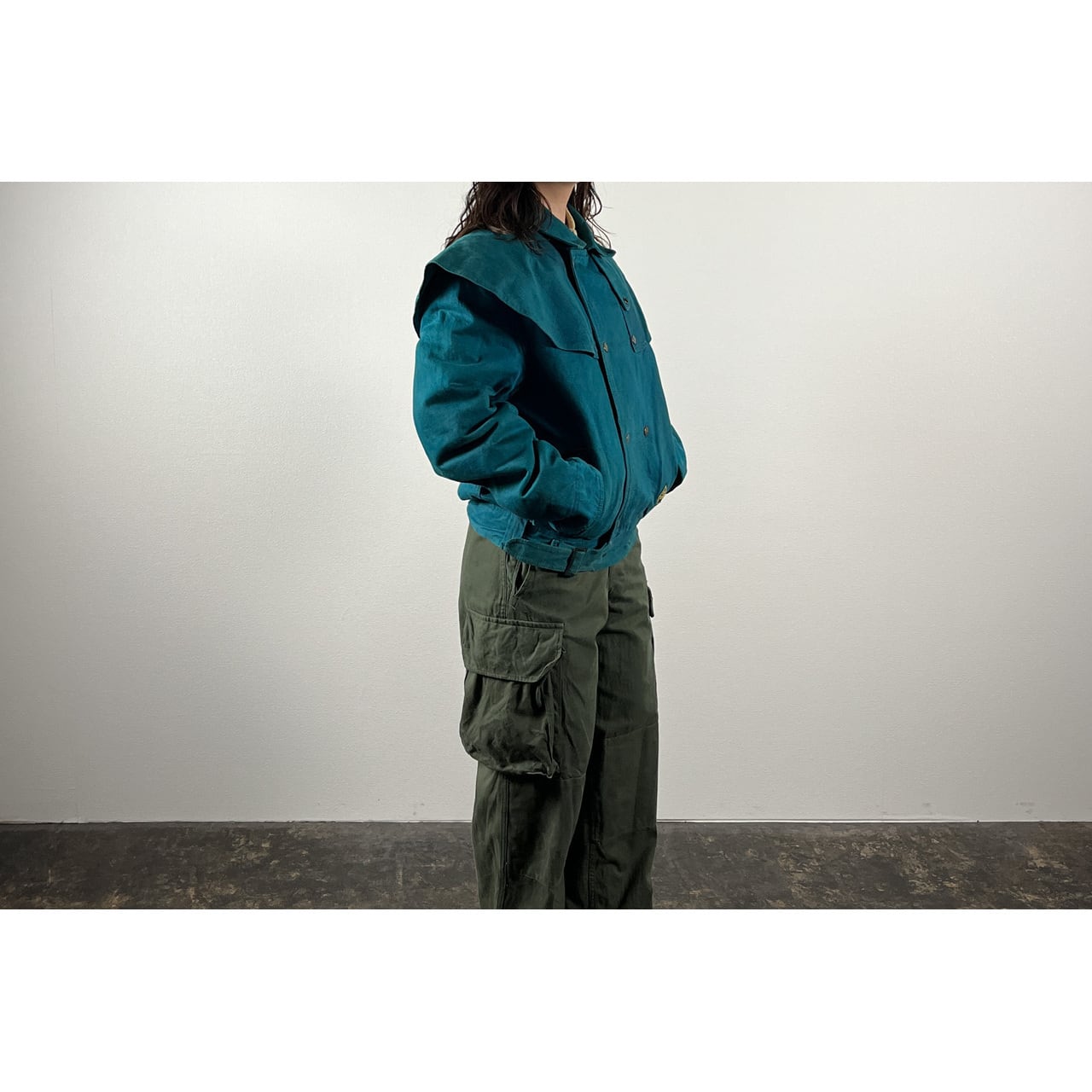 1990s "Made in Italy" Turquoise Blue Double Breasted Hunting Jacket