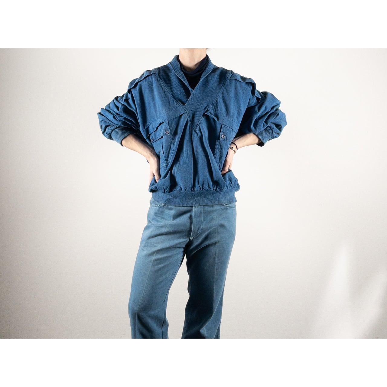 1980s "Euro Vintage" Blue Cotton Pullover Jacket