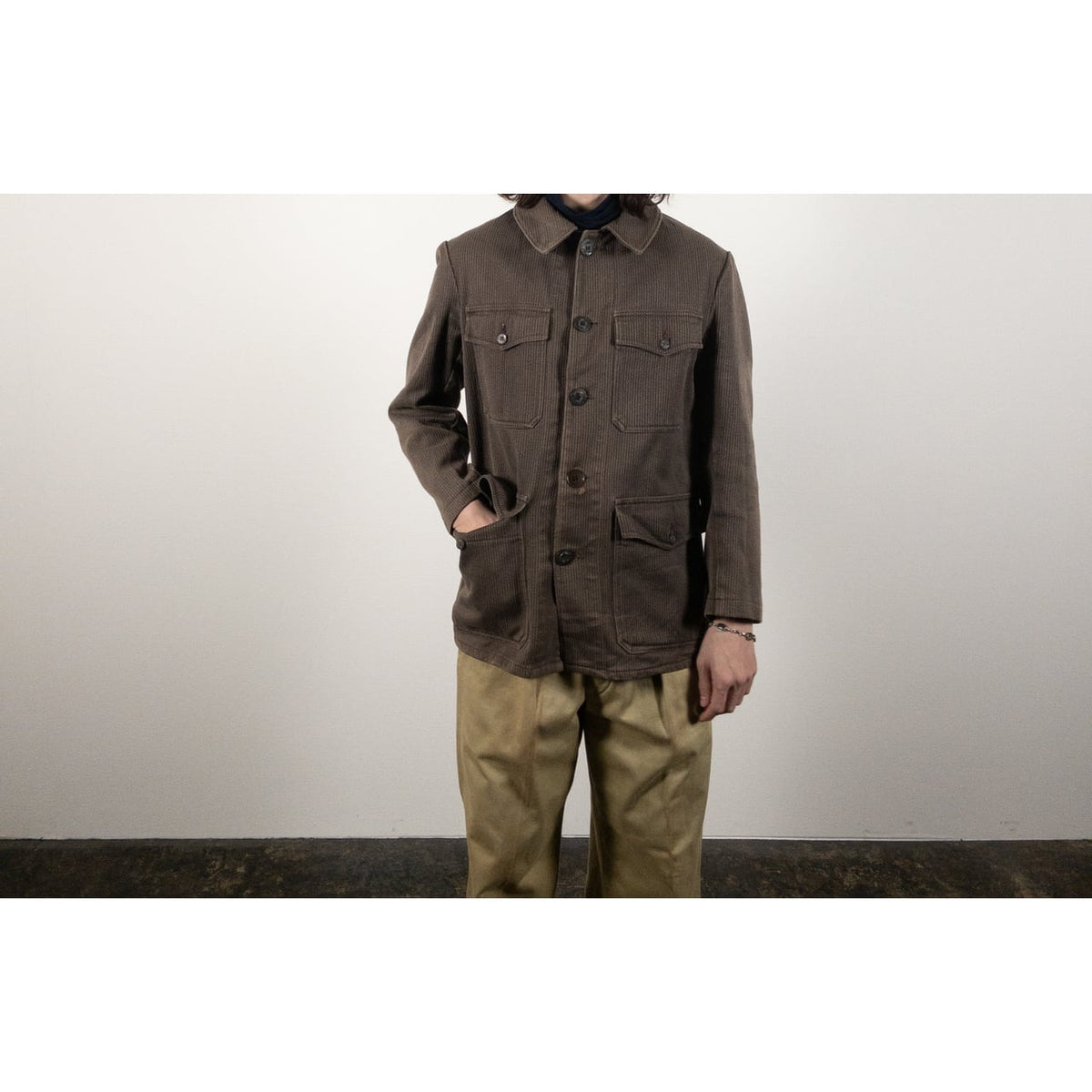 1950s "French Vintage" Brown Cotton Pique Hunting Jacket