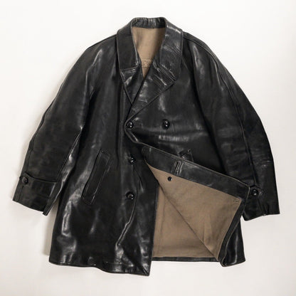 1950-60s "LORO PICENO" Black Leather Double-Breasted Jacket