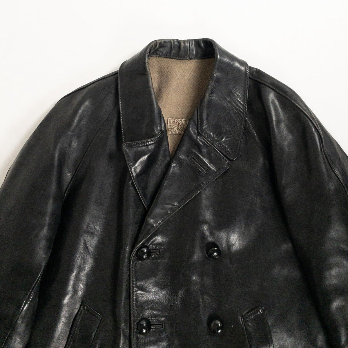 1950-60s "LORO PICENO" Black Leather Double-Breasted Jacket