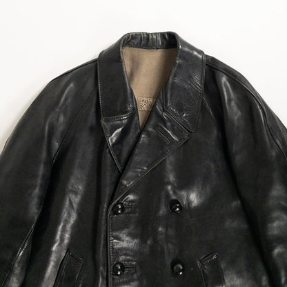 1950-60s "LORO PICENO" Black Leather Double-Breasted Jacket