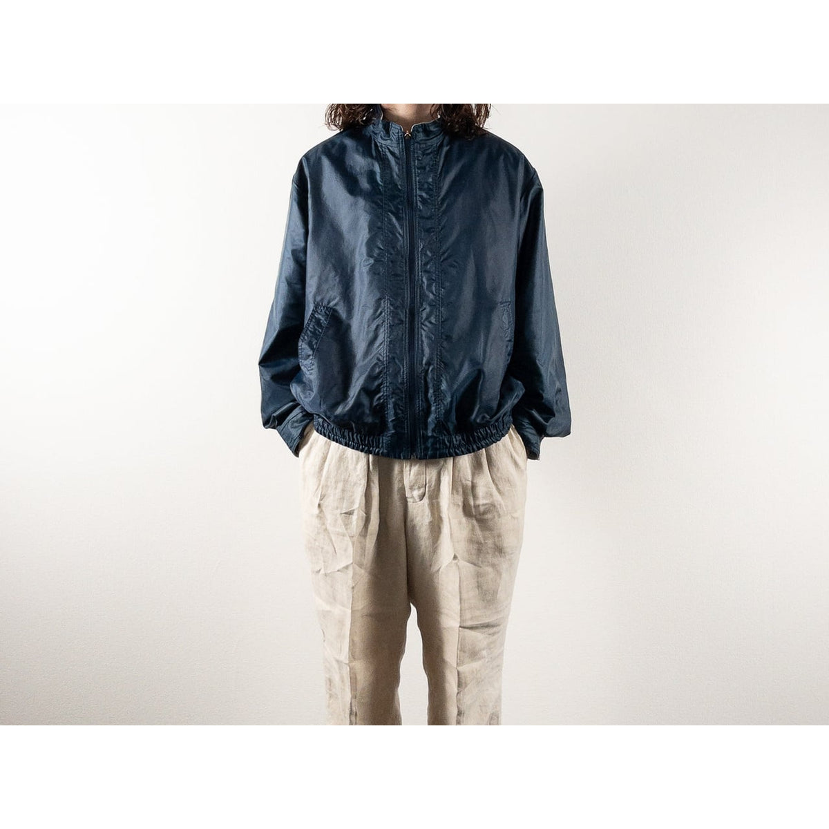 1990s "Euro Vintage" Steel Blue Nylon Zip-Up Blouson Jacket