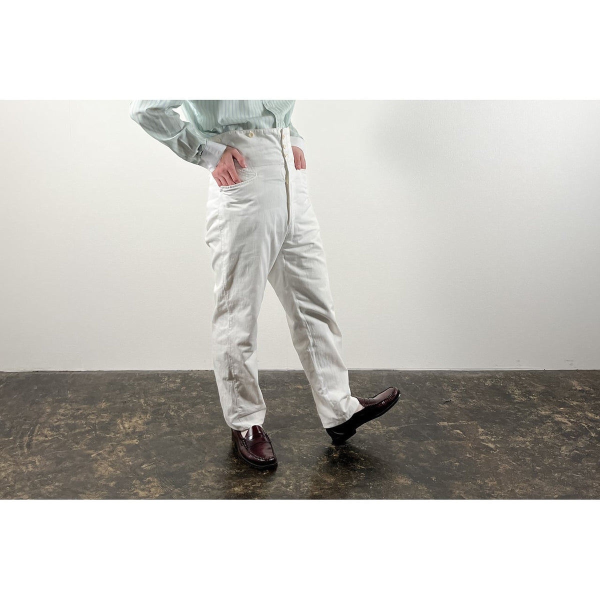 1900s "French Antique" Light Cotton White Work Trousers