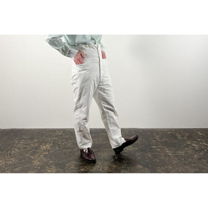 1900s "French Antique" Light Cotton White Work Trousers