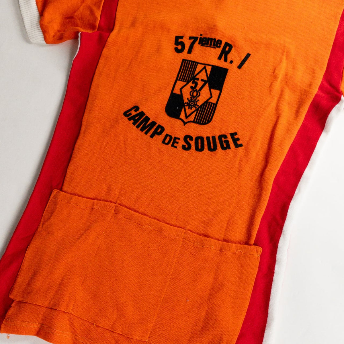 1960-70s "57eme R.I.Camp de Souge" Orenge Cotton Knit Half Zip-Up Sport Tee Shirt