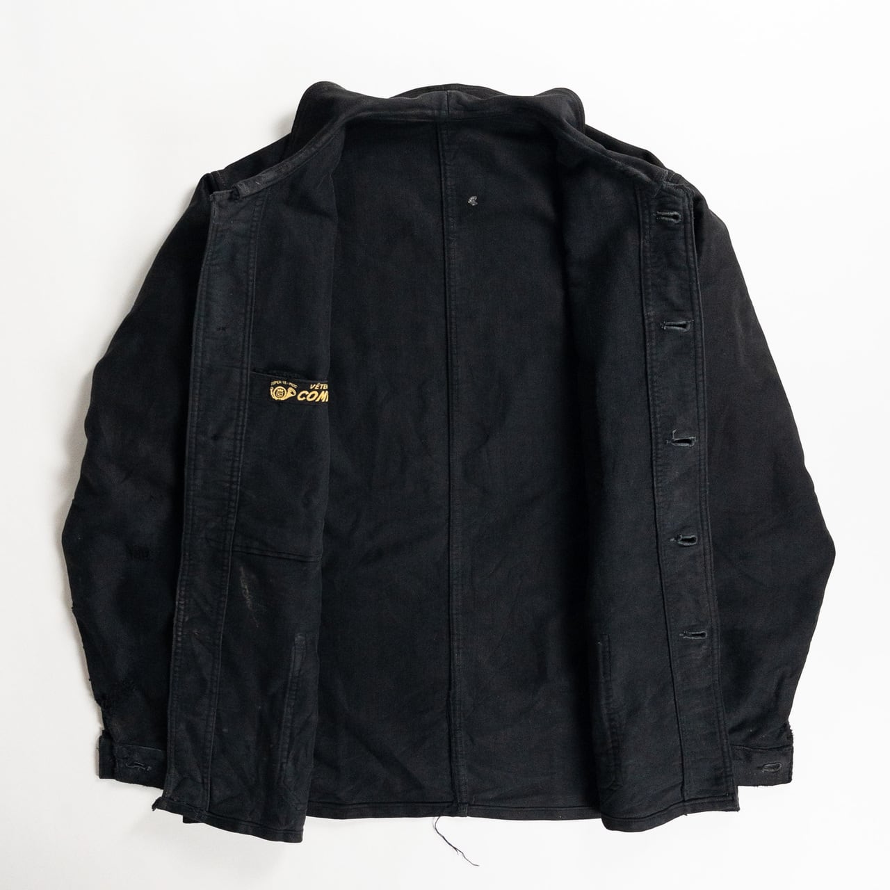 1940s "COMBET" French Black Moleskin Work Jacket with V Pockets