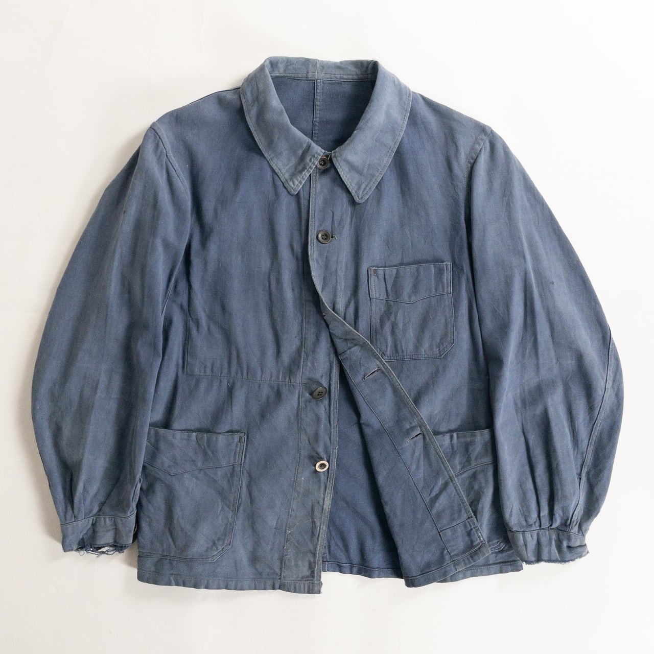 1930-40s "EXCELSIOR" French Faded Blue Cotton Twill Work Jacket with Papier-Mache Bottons