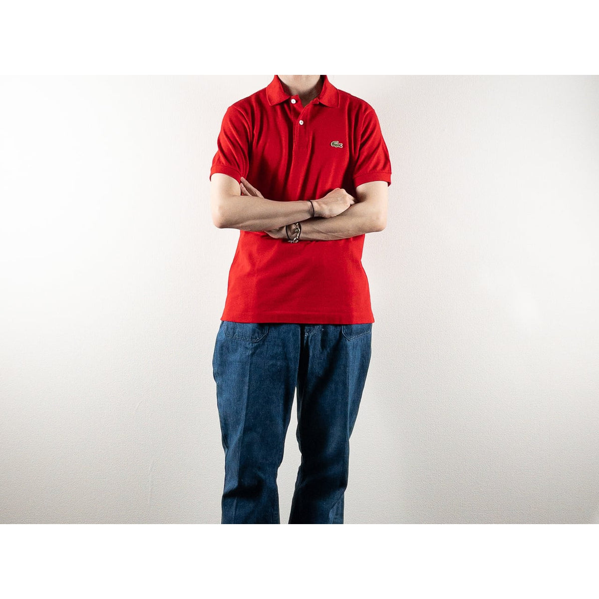1980s "French LACOSTE" Red Cotton S/S Polo Shirt, Size 3