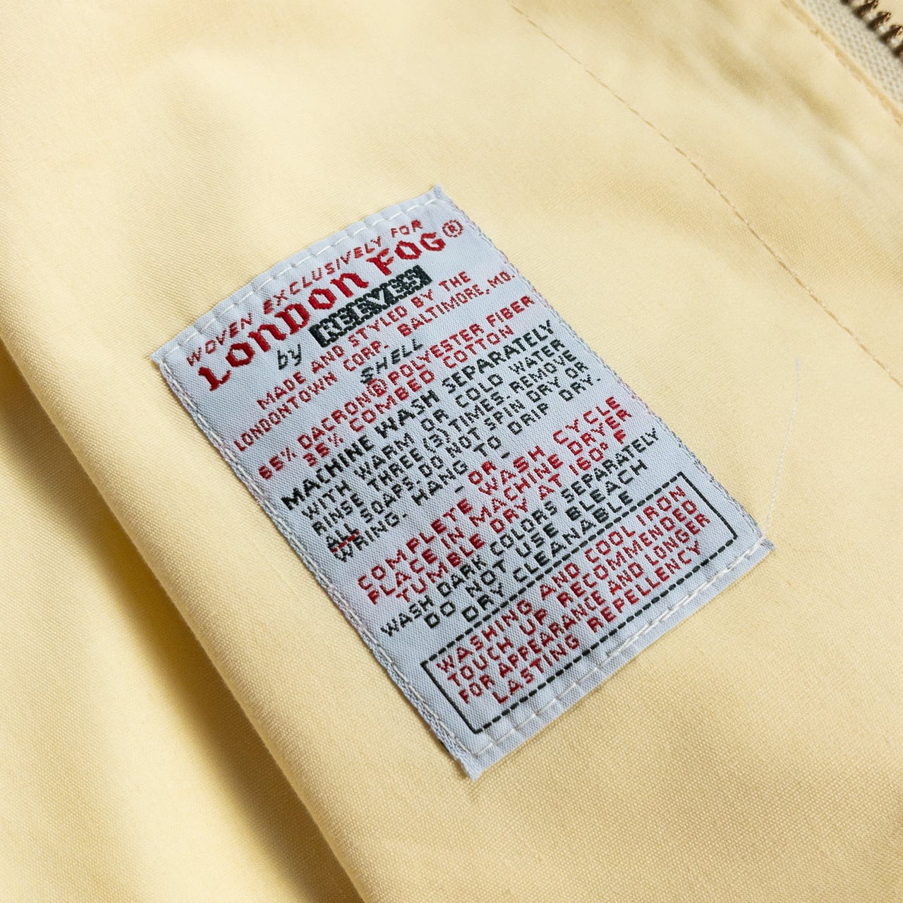 1990s "London Fog" Light Yellow Cotton Zip-Up Blouson Jacket