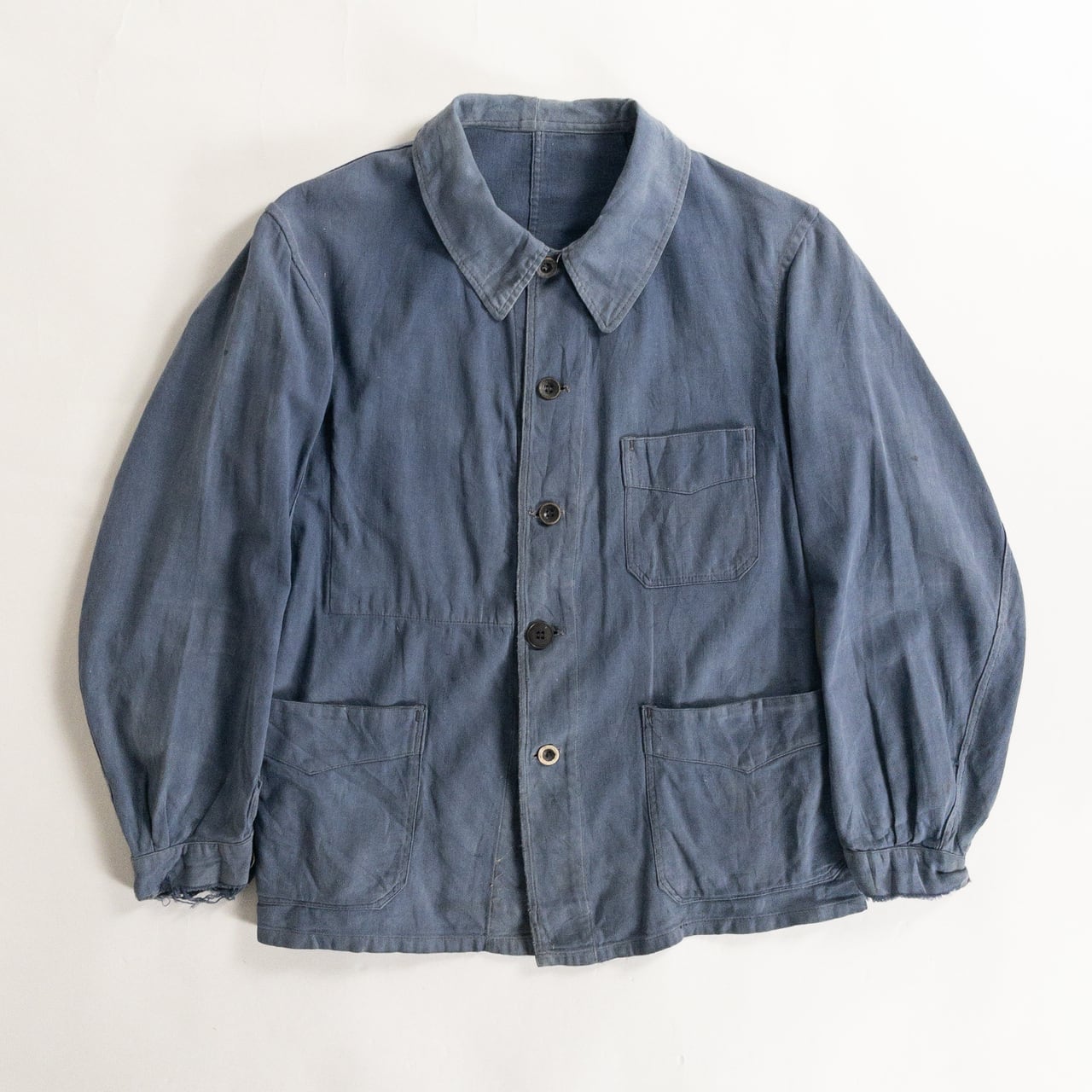 1930-40s "EXCELSIOR" French Faded Blue Cotton Twill Work Jacket with Papier-Mache Bottons