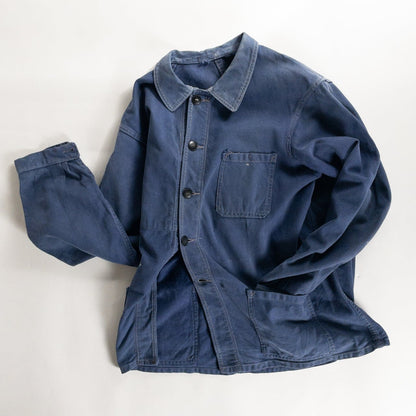 1950s "AU FUSIL" French Faded Blue Cotton Twill Work Jacket