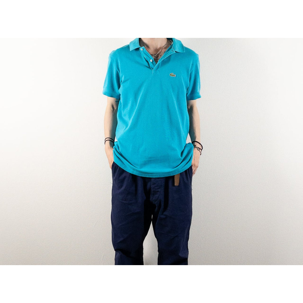 1980-90s "IZOD LACOSTE" Sky Blue Cotton S/S Polo Shirt, Size L