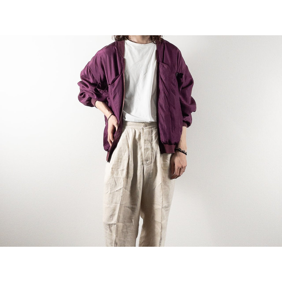 1980s "SILKS" Burgundy & Pink Silk Bomber Jacket