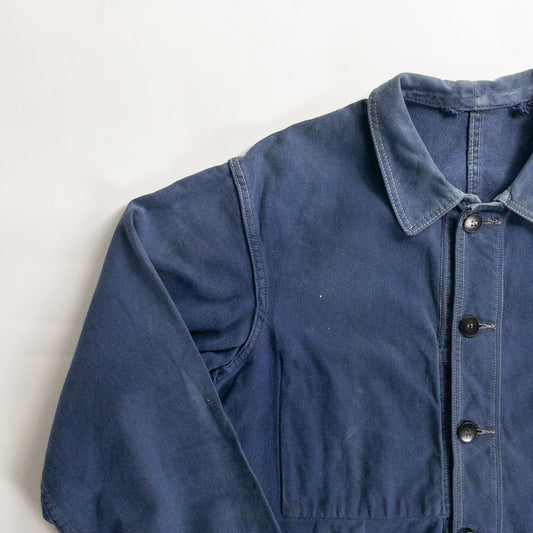 1950s "AU FUSIL" French Faded Blue Cotton Twill Work Jacket