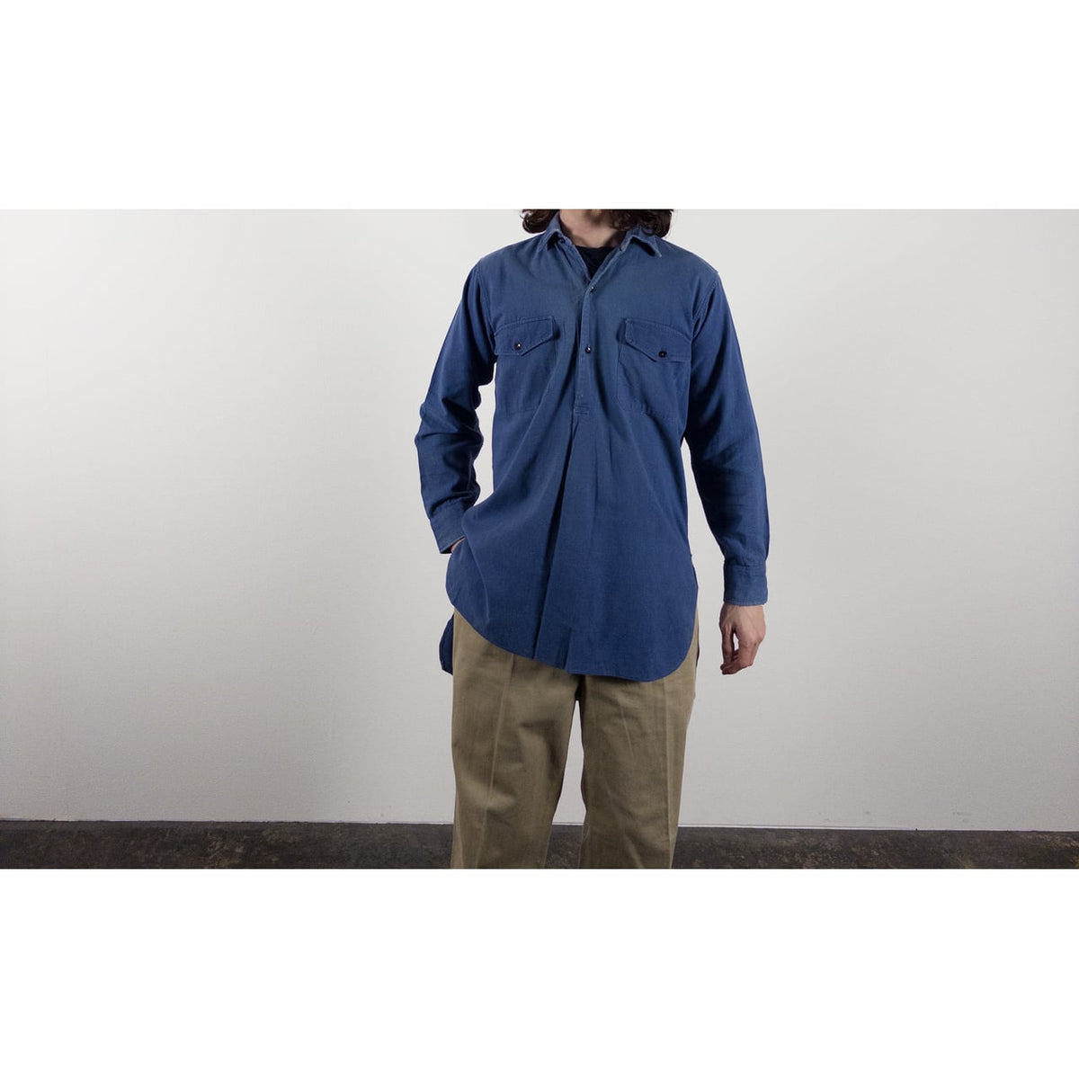 1940-50s "French Vintage" Blue Cotton Twill Work Shirt