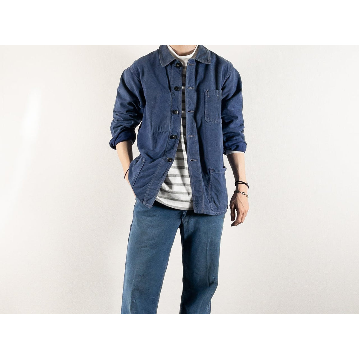 1950s "AU FUSIL" French Faded Blue Cotton Twill Work Jacket