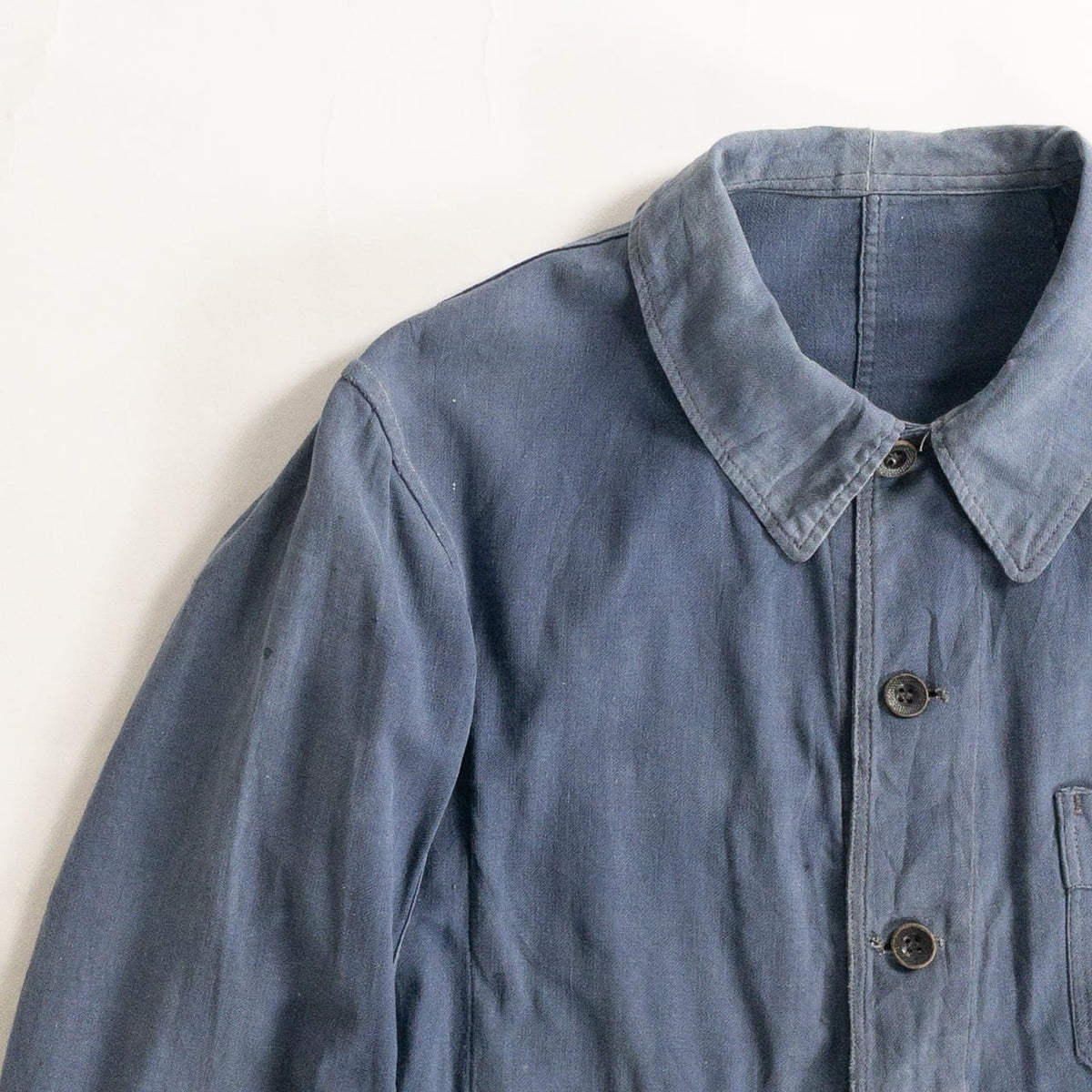 1930-40s "EXCELSIOR" French Faded Blue Cotton Twill Work Jacket with Papier-Mache Bottons