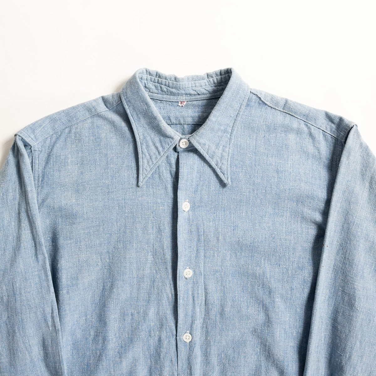 1930s-40s "French Vintage" Cotton Blue Chambray Grandpa Work Shirt