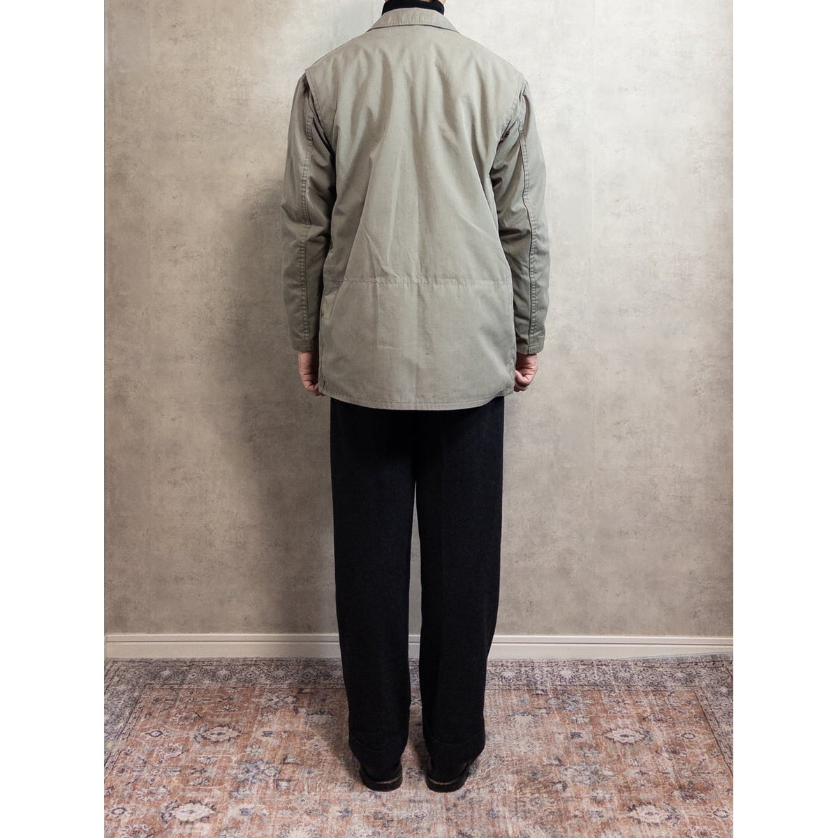 1970s "French Vintage" Khaki Cotton 4Pockets Full Zip Hunting Jacket