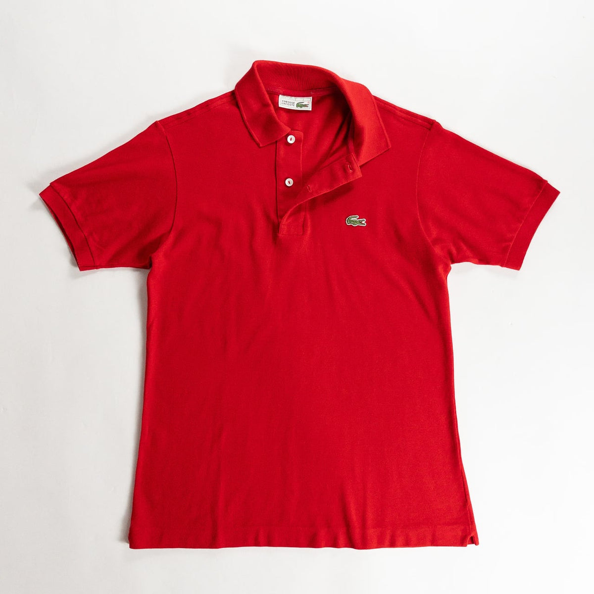 1980s "French LACOSTE" Red Cotton S/S Polo Shirt, Size 3