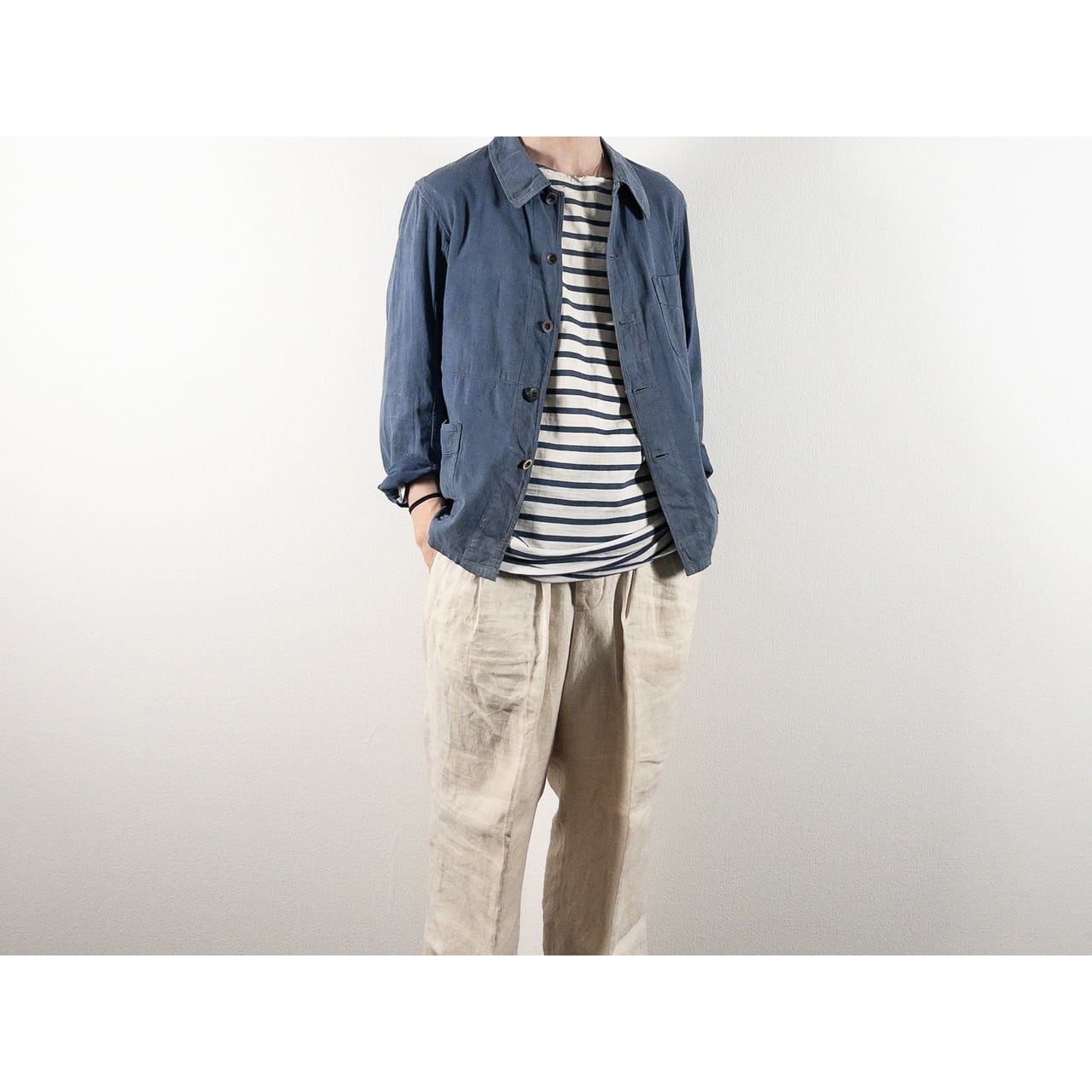 1930-40s "EXCELSIOR" French Faded Blue Cotton Twill Work Jacket with Papier-Mache Bottons