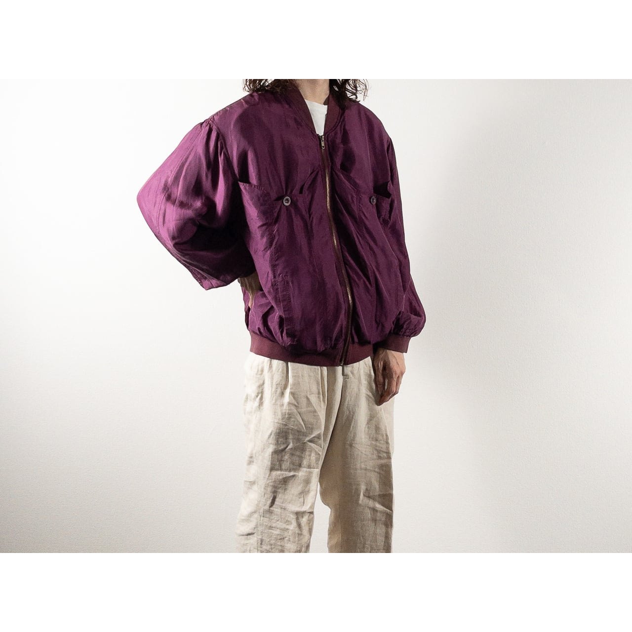 1980s "SILKS" Burgundy & Pink Silk Bomber Jacket