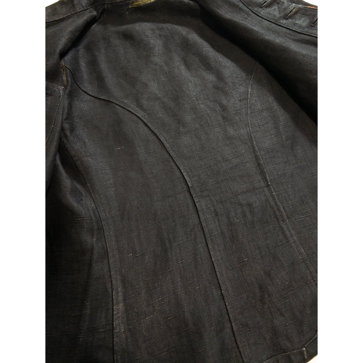 1900s Special "French Antique" Black Herringbone Linen Fireman Jacket, Big Size