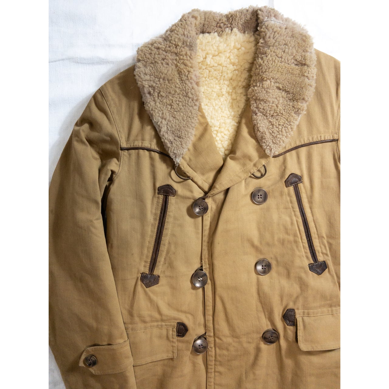 1940-50s "French Vintage" Canadienne Mackinaw Coat with "WW2 German Air Force Camo" Fabric