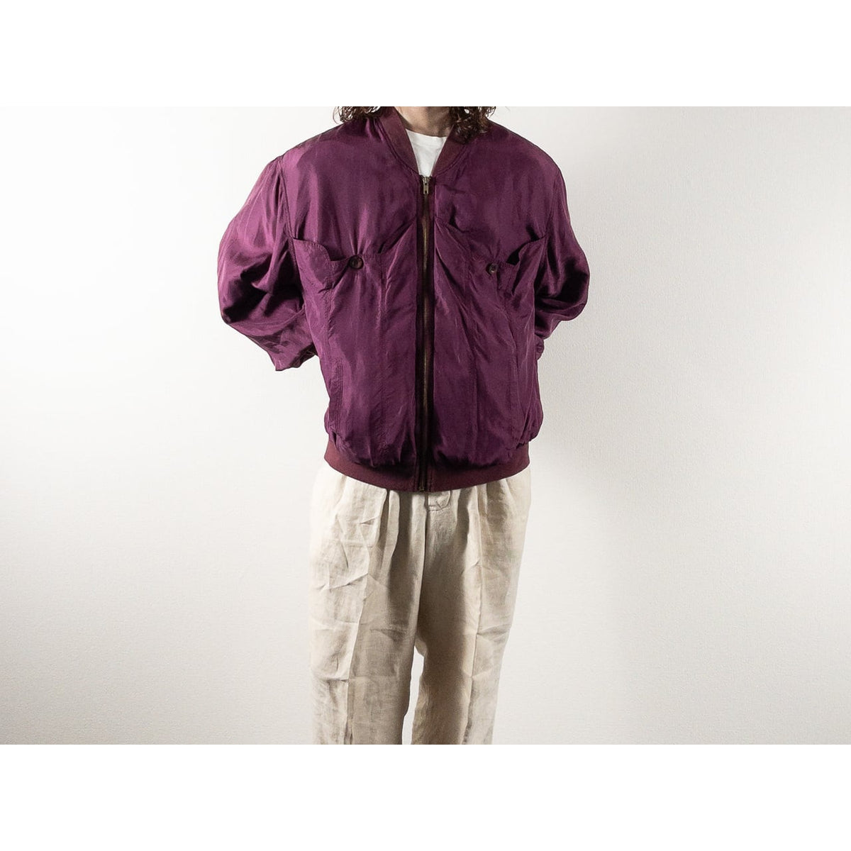 1980s "SILKS" Burgundy & Pink Silk Bomber Jacket