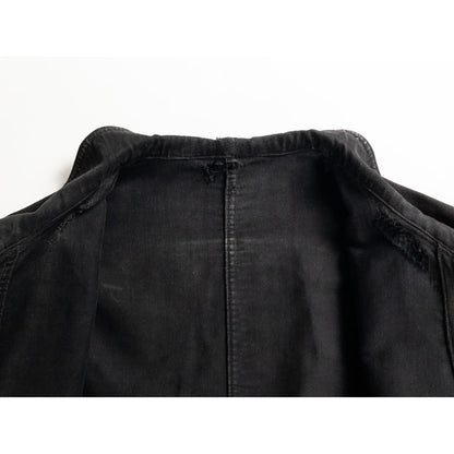 1930s "Le Mont Rouge" Faded Patchwork Black Moleskin Work Jacket with V Pockets