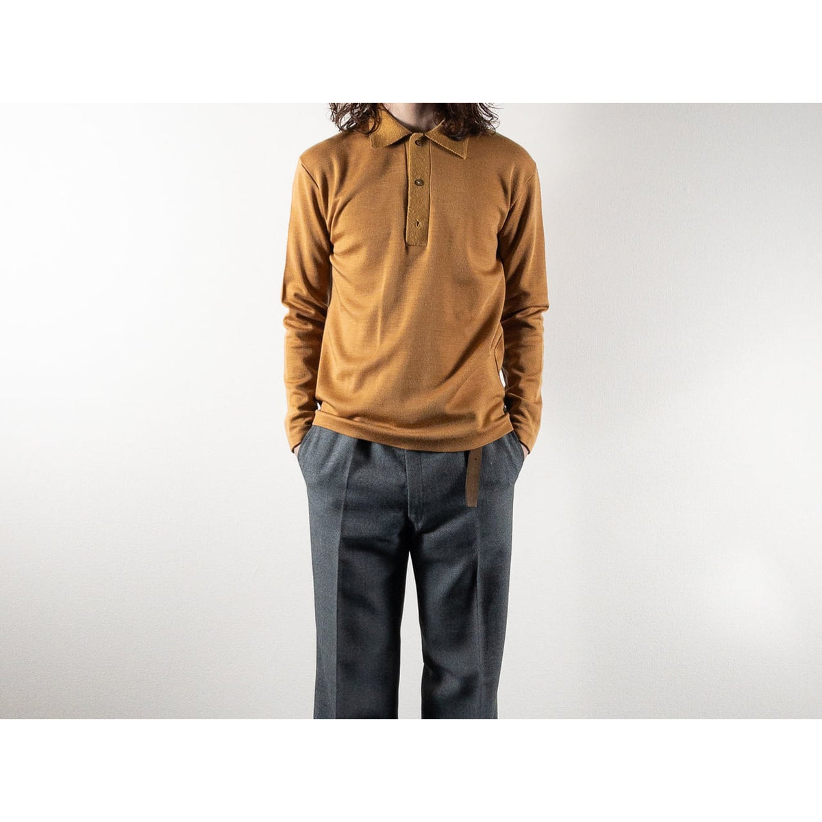 Old Yellow Brown Acrylic Knit Polo L/S Shirt