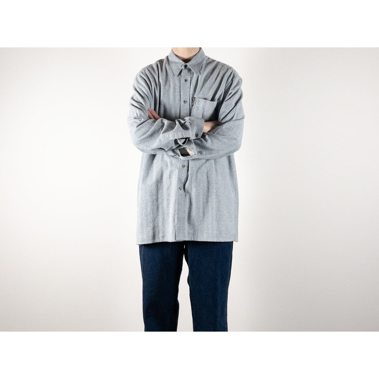 1990s "Dutch Vintage" Gray Cotton Herringbone Twill Long Sleeve Shirt