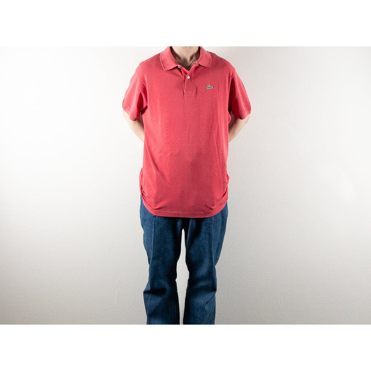 1980s "French LACOSTE" Red Cotton S/S Polo Shirt, Size 7
