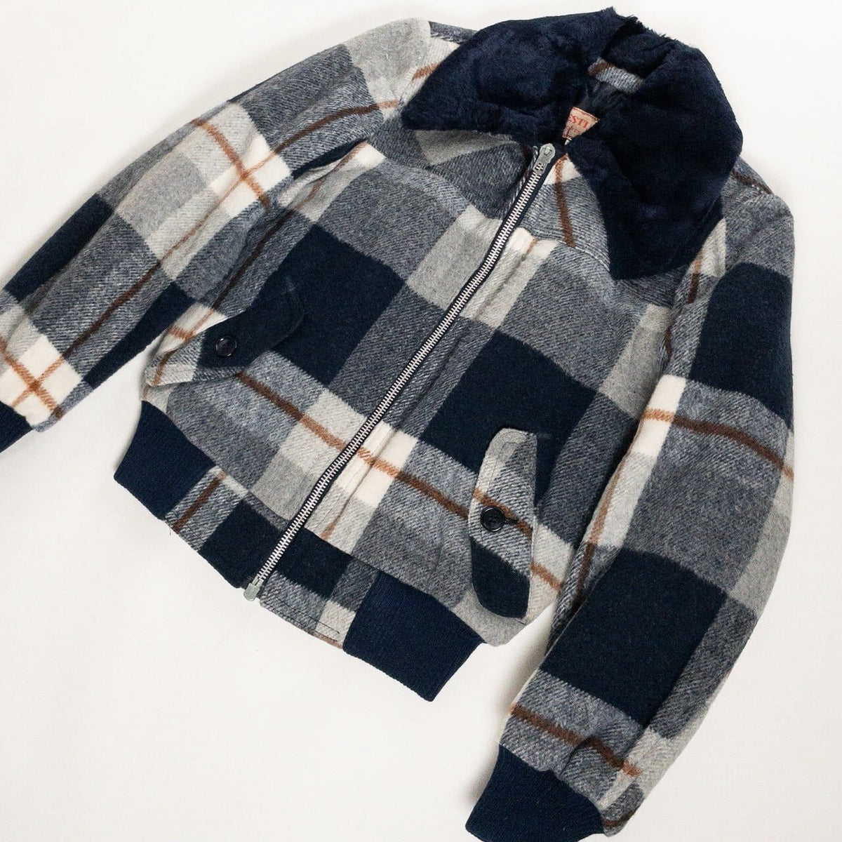 1970s "Italian Vintage" Navy Wool Check Sport Jacket, Dead Stock