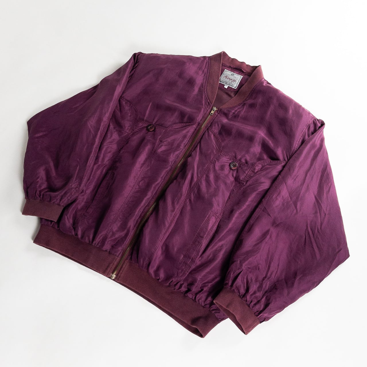 1980s "SILKS" Burgundy & Pink Silk Bomber Jacket