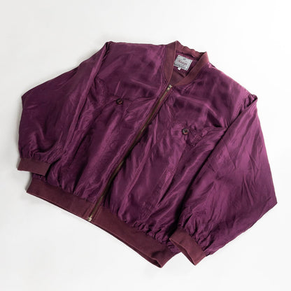 1980s "SILKS" Burgundy & Pink Silk Bomber Jacket