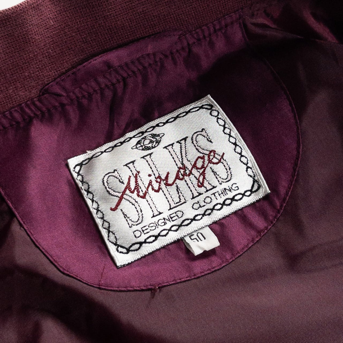 1980s "SILKS" Burgundy & Pink Silk Bomber Jacket