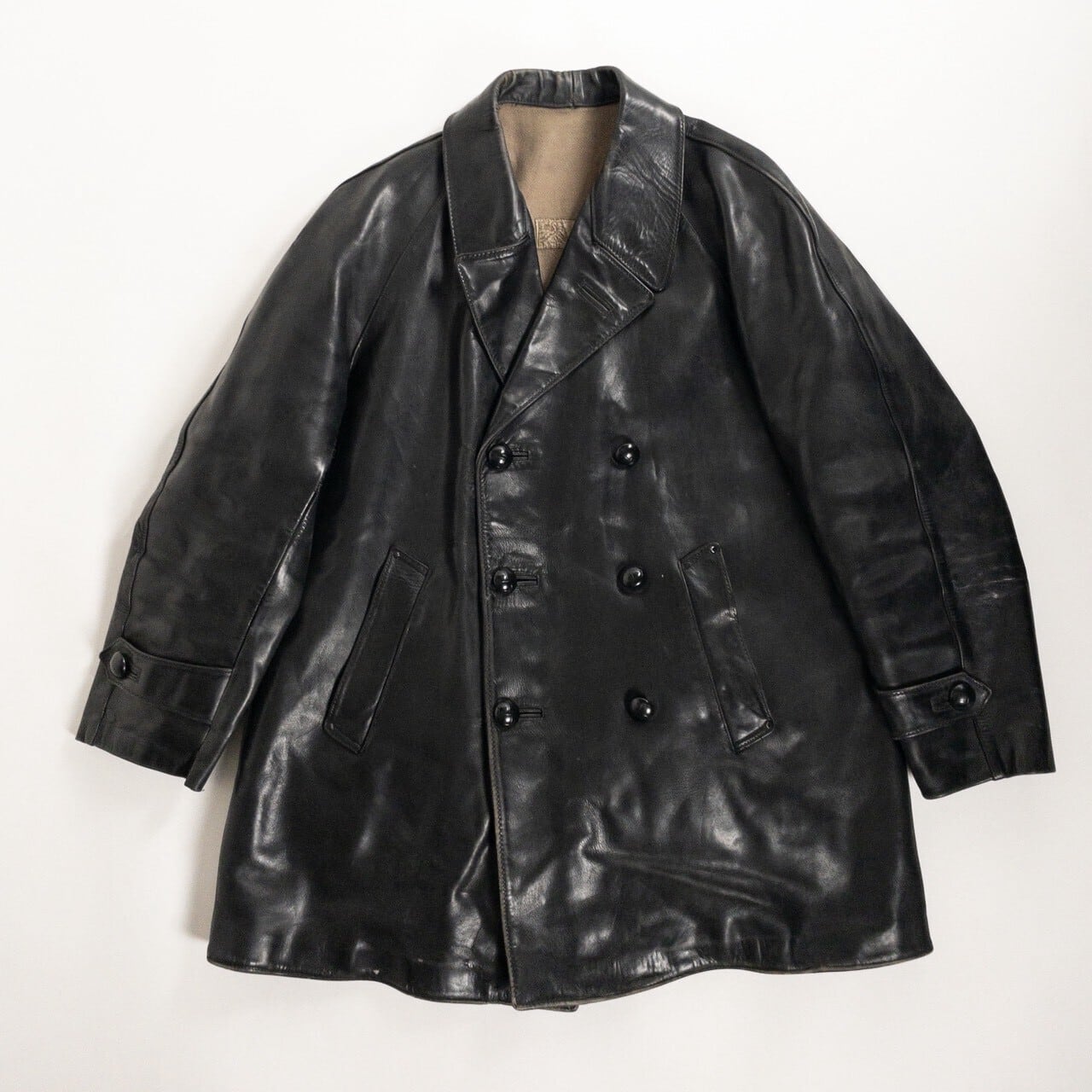 1950-60s "LORO PICENO" Black Leather Double-Breasted Jacket