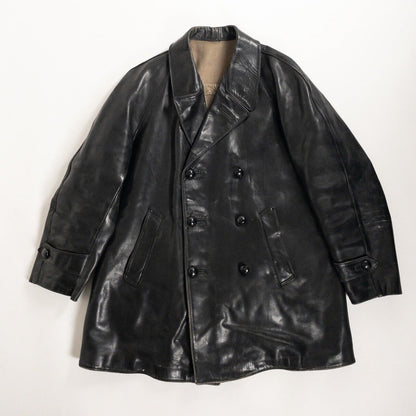 1950-60s "LORO PICENO" Black Leather Double-Breasted Jacket