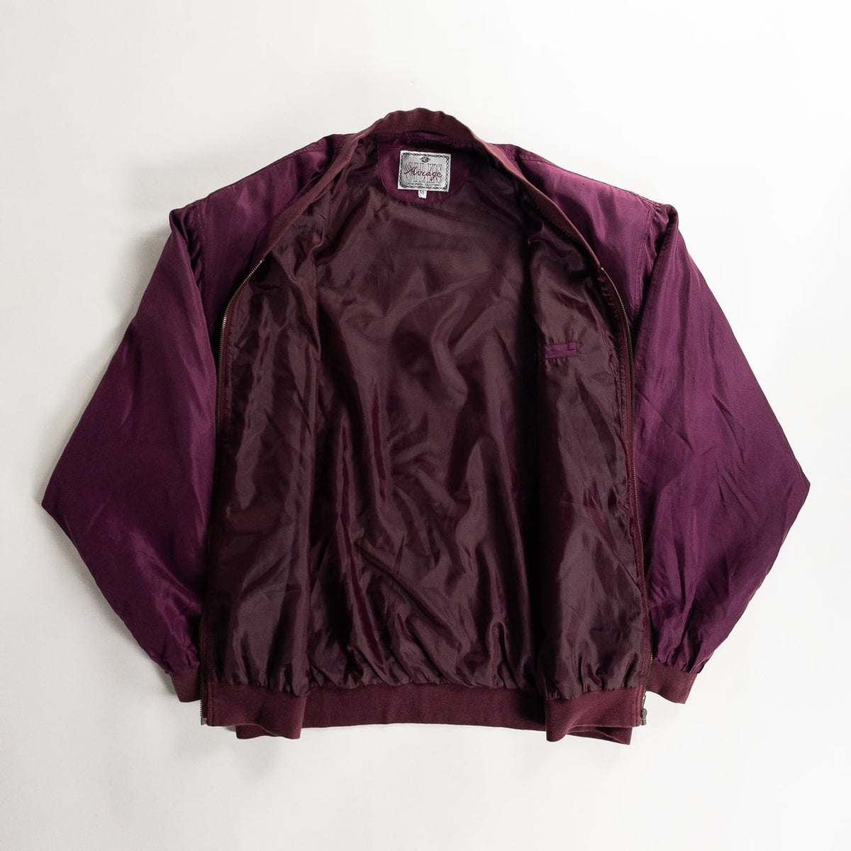 1980s "SILKS" Burgundy & Pink Silk Bomber Jacket